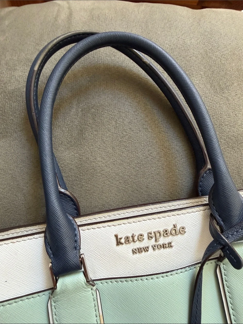 kate spade Mint, White & Navy Saffiano Satchel